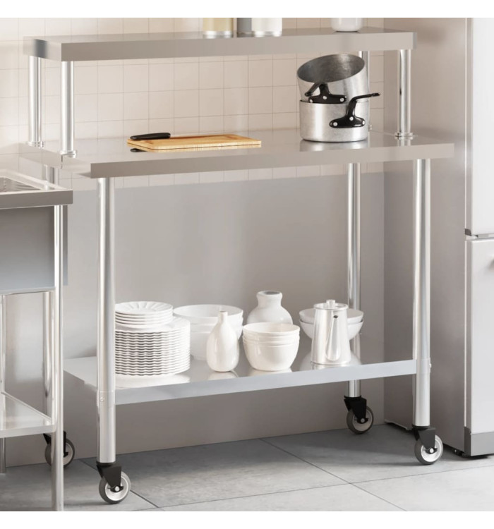 Table de travail de cuisine avec étagère 110x55x120 cm inox | Mobilier & Déco