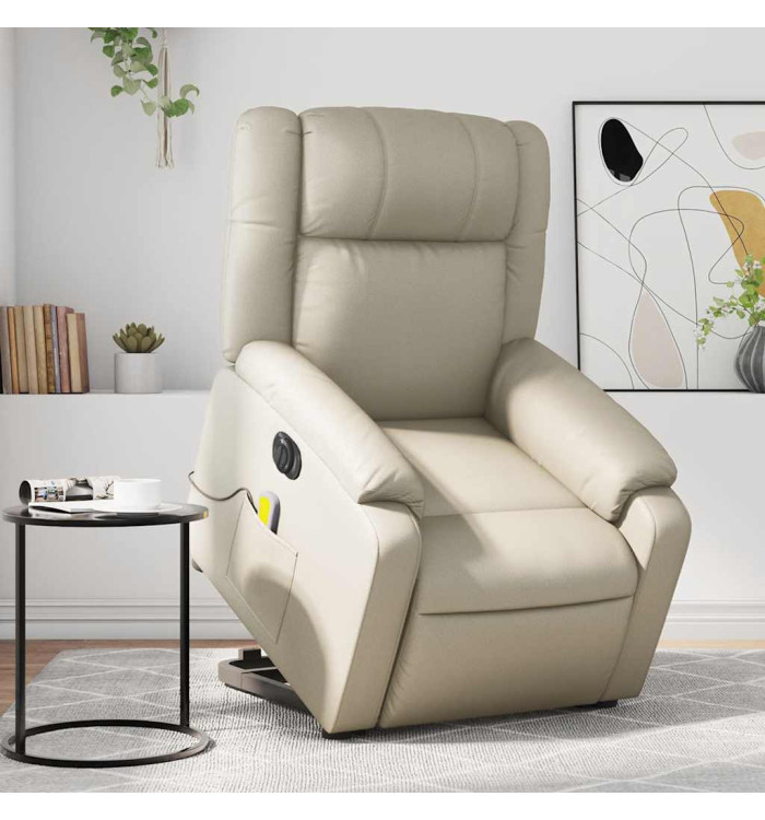 Fauteuil inclinable de massage électrique crème similicuir | Mobilier & Déco