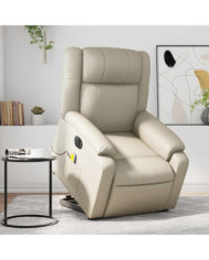 Fauteuil inclinable de massage électrique crème similicuir | Mobilier & Déco