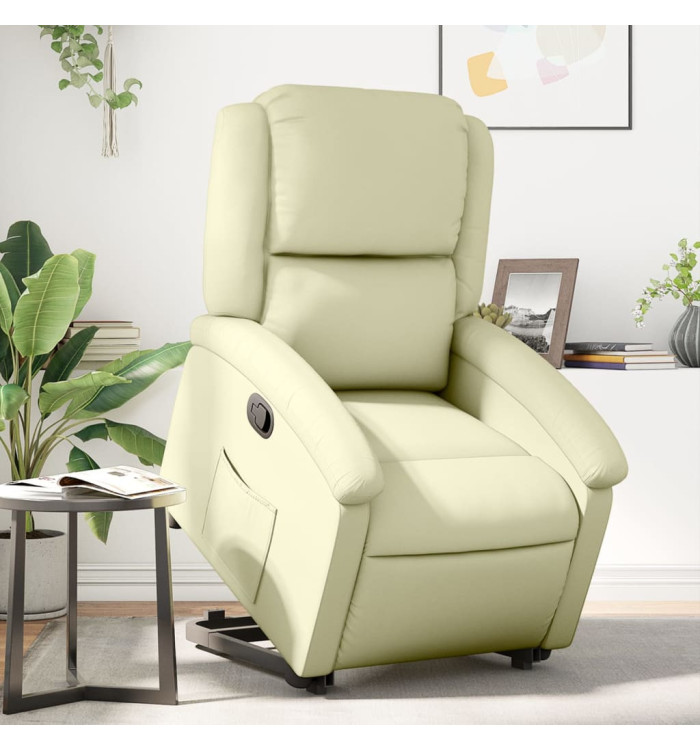 Fauteuil inclinable crème cuir véritable | Mobilier & Déco