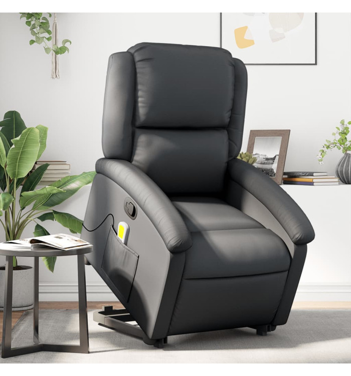Fauteuil inclinable de massage noir cuir véritable | Mobilier & Déco