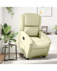 Fauteuil inclinable électrique crème cuir véritable | Mobilier & Déco