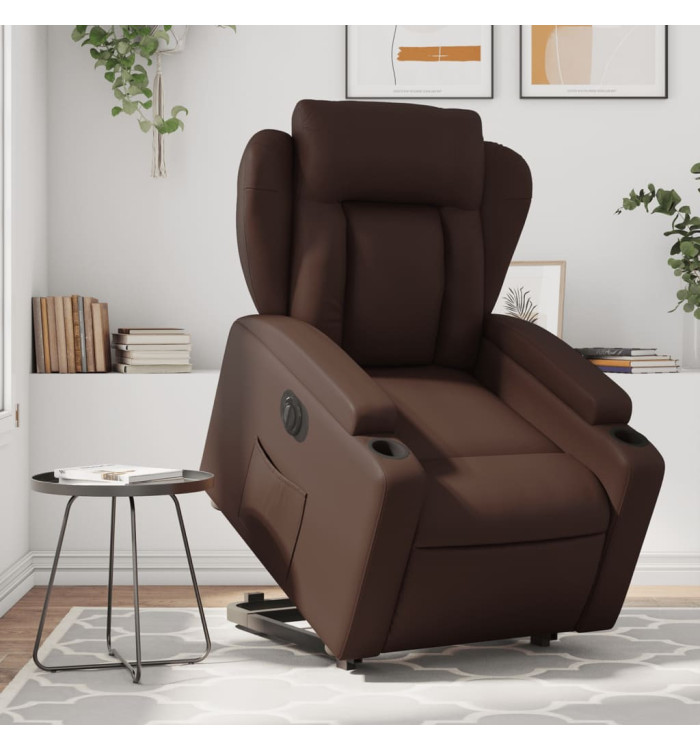 Fauteuil inclinable électrique marron similicuir | Mobilier & Déco