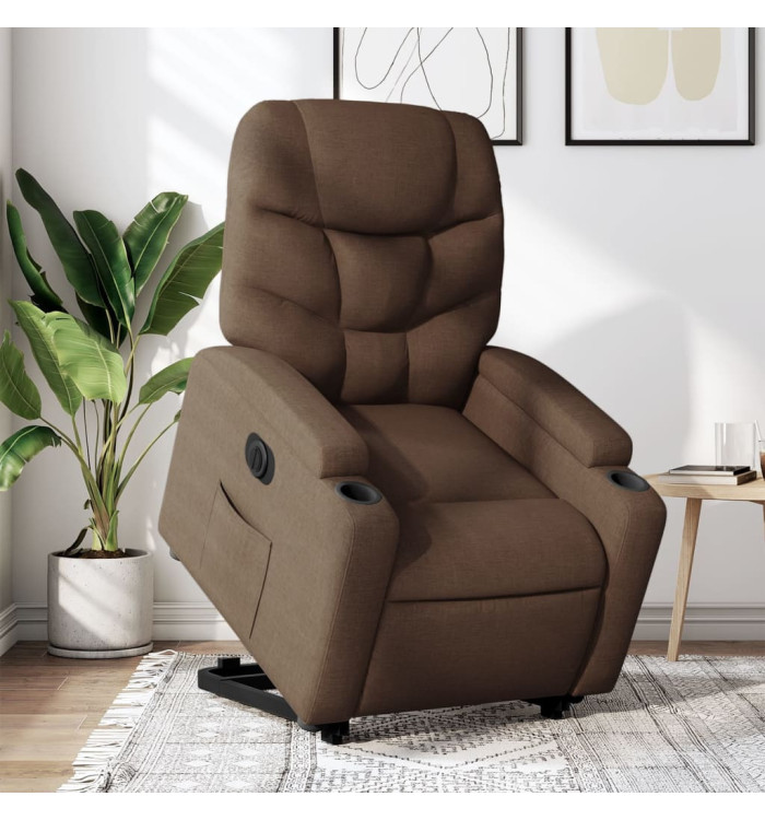 Fauteuil inclinable électrique marron tissu | Mobilier & Déco