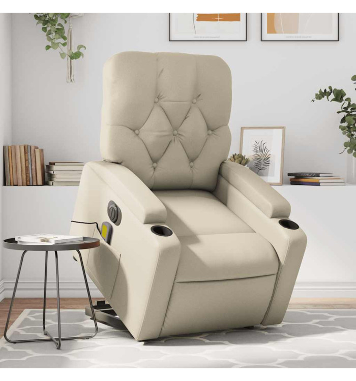 Fauteuil inclinable de massage électrique crème similicuir | Mobilier & Déco