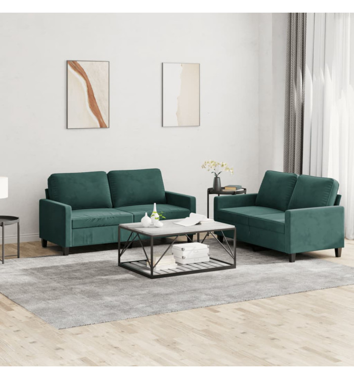 Ensemble de canapés 2 pcs avec coussins Vert foncé Velours | Mobilier & Déco