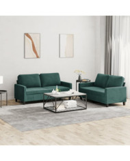 Ensemble de canapés 2 pcs avec coussins Vert foncé Velours | Mobilier & Déco