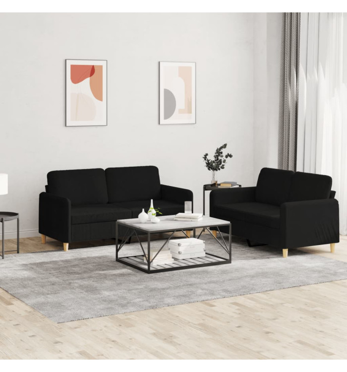 Ensemble de canapés 2 pcs avec coussins Noir Tissu | Mobilier & Déco