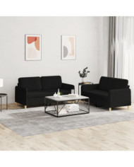 Ensemble de canapés 2 pcs avec coussins Noir Tissu | Mobilier & Déco