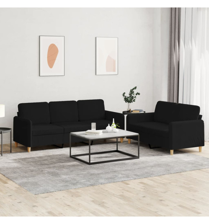 Ensemble de canapés 2 pcs avec coussins Noir Tissu | Mobilier & Déco