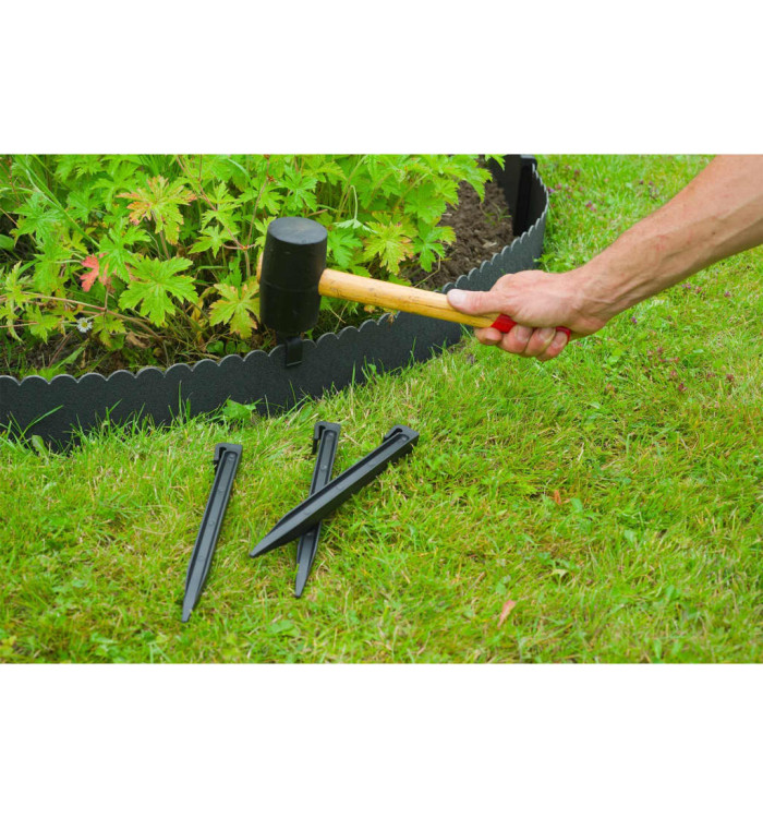 Nature Ensemble de bordure de jardin H13 cm x 12 m avec piquet noir | Mobilier & Déco