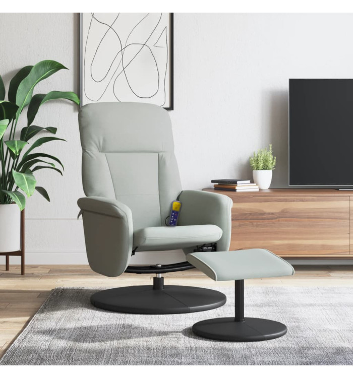 Fauteuil inclinable de massage repose-pied gris clair velours | Mobilier & Déco