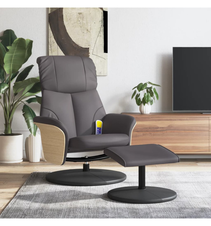 Fauteuil inclinable de massage avec repose-pied gris similicuir | Mobilier & Déco