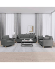 Ensemble de canapés 3 pcs coussins gris foncé tissu | Mobilier & Déco