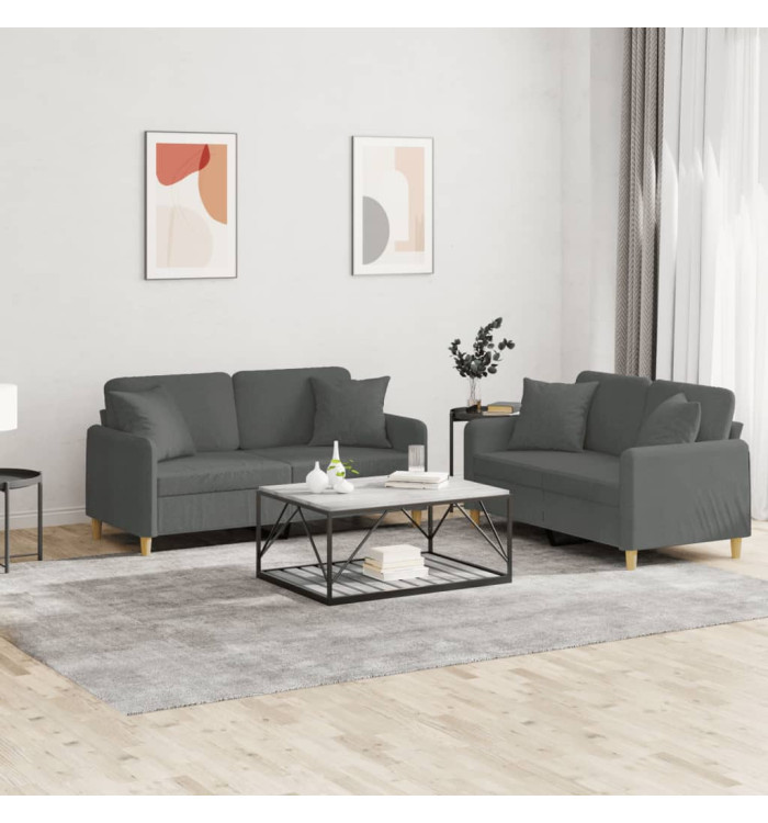Ensemble de canapés 2 pcs coussins gris foncé tissu | Mobilier & Déco