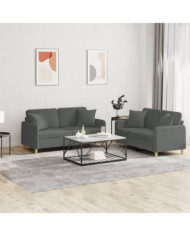Ensemble de canapés 2 pcs coussins gris foncé tissu | Mobilier & Déco