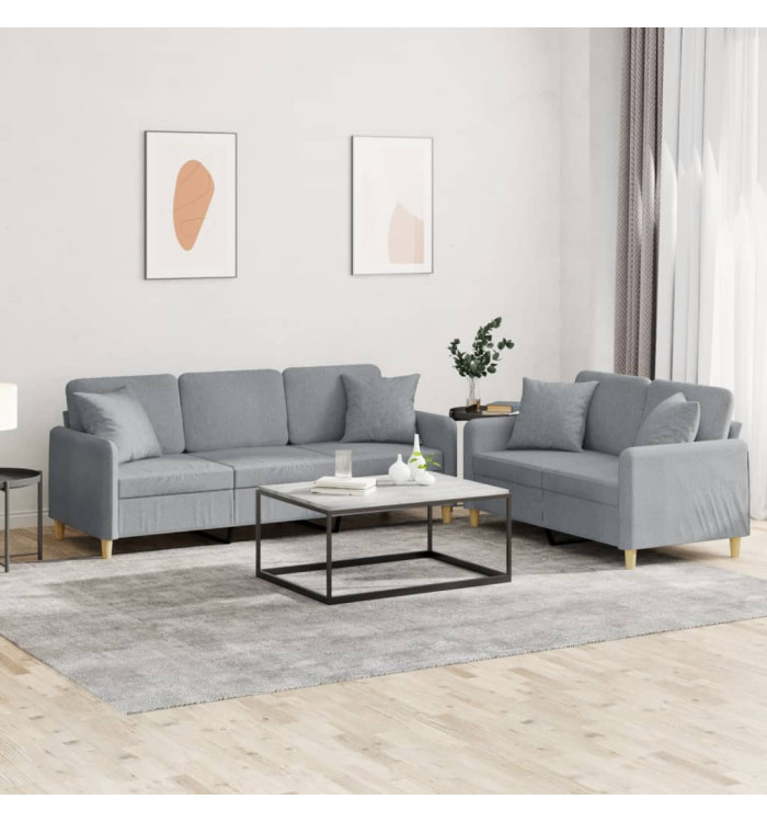 Ensemble de canapés 2 pcs coussins gris clair tissu | Mobilier & Déco