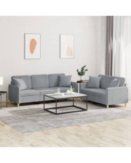 Ensemble de canapés 2 pcs coussins gris clair tissu | Mobilier & Déco