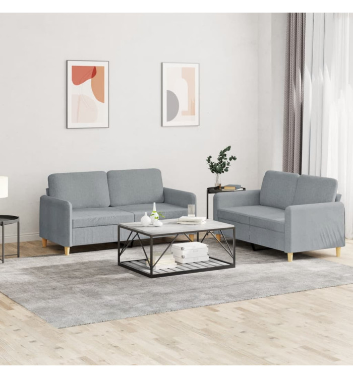 Ensemble de canapés 2 pcs avec coussins Gris clair Tissu | Mobilier & Déco