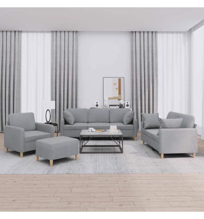 Ensemble de canapés 4 pcs coussins gris clair tissu | Mobilier & Déco