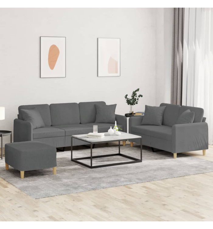 Ensemble de canapés 3 pcs coussins gris foncé tissu | Mobilier & Déco