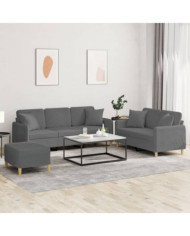 Ensemble de canapés 3 pcs coussins gris foncé tissu | Mobilier & Déco