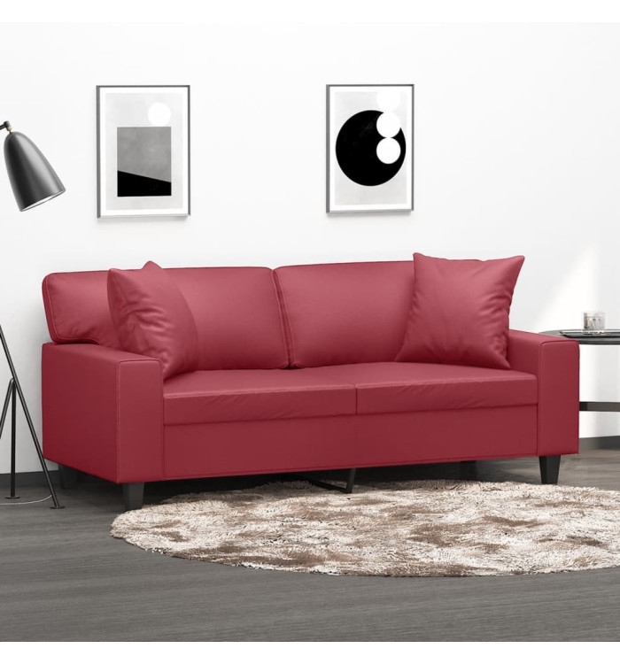 Canapé 2 places avec oreillers bordeaux 140 cm similicuir | Mobilier & Déco