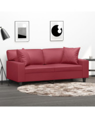 Canapé 2 places avec oreillers bordeaux 140 cm similicuir | Mobilier & Déco