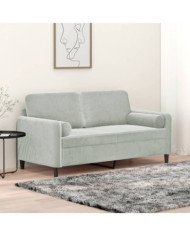 Canapé 2 places avec oreillers gris clair 140 cm velours | Mobilier & Déco