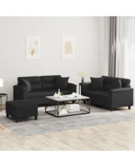 Ensemble de canapés 3 pcs avec coussins noir similicuir | Mobilier & Déco