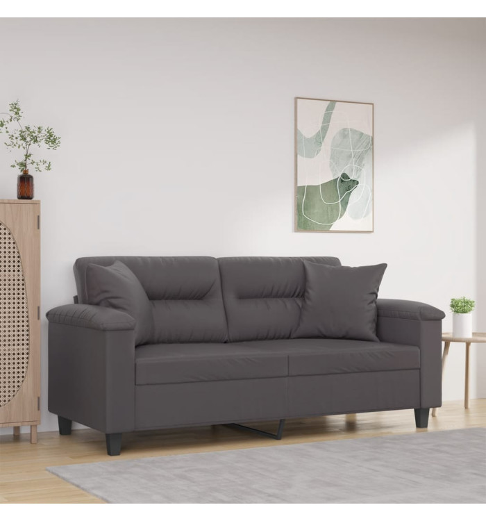 Canapé 2 places avec oreillers décoratifs gris 140cm similicuir | Mobilier & Déco