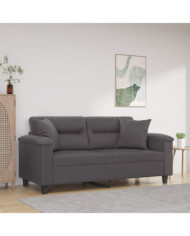 Canapé 2 places avec oreillers décoratifs gris 140cm similicuir | Mobilier & Déco