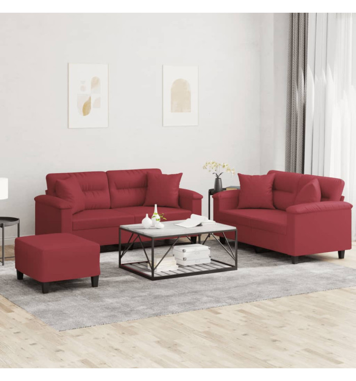 Ensemble de canapés 3 pcs et coussins rouge bordeaux similicuir | Mobilier & Déco
