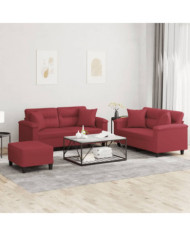 Ensemble de canapés 3 pcs et coussins rouge bordeaux similicuir | Mobilier & Déco