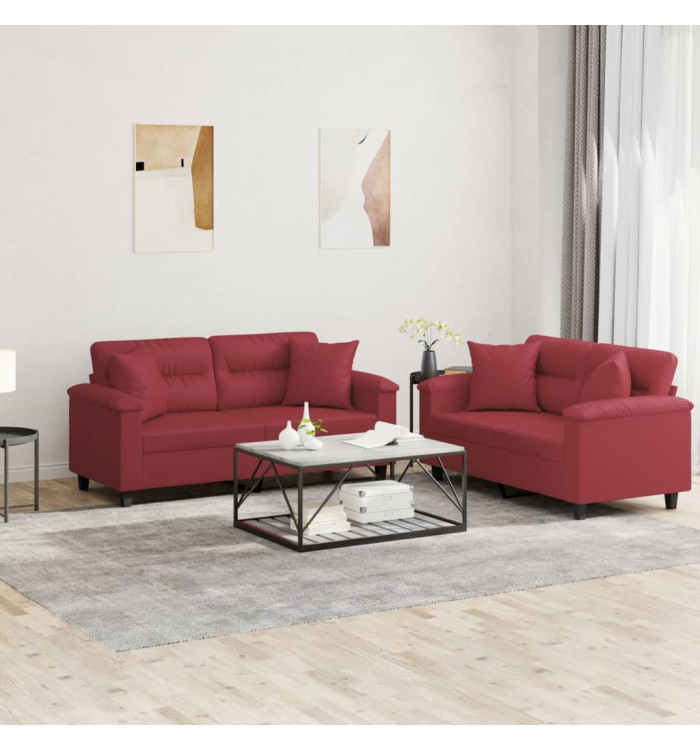 Ensemble de canapés 2 pcs et coussins rouge bordeaux similicuir | Mobilier & Déco