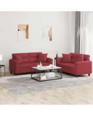 Ensemble de canapés 2 pcs et coussins rouge bordeaux similicuir | Mobilier & Déco