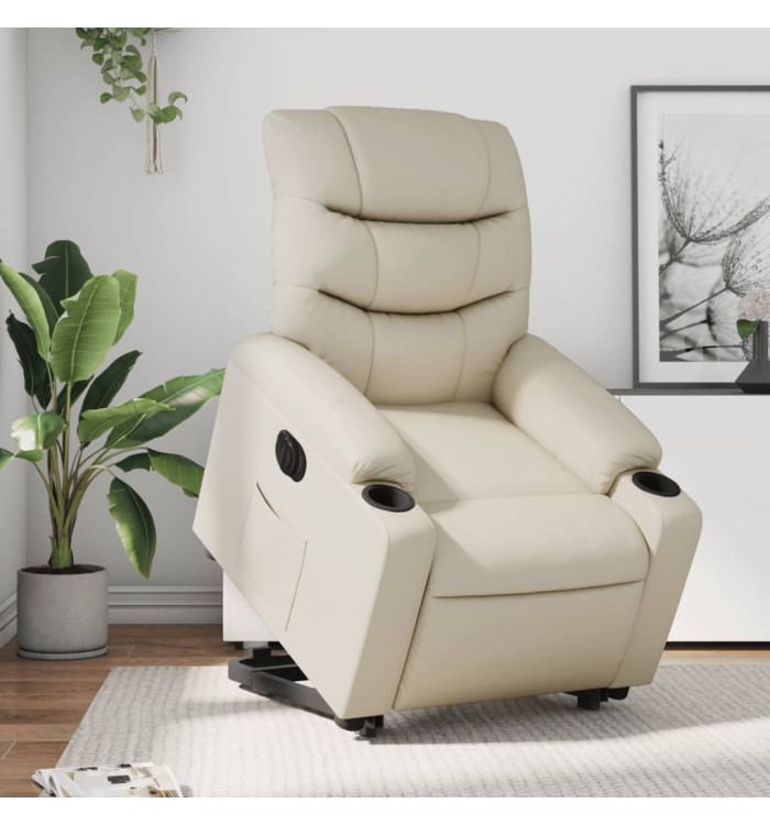 Fauteuil inclinable électrique crème similicuir | Mobilier & Déco