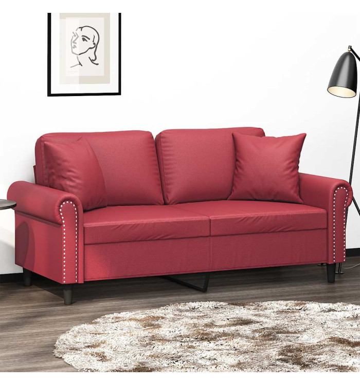 Canapé 2 places avec oreillers bordeaux 140 cm similicuir | Mobilier & Déco