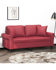 Canapé 2 places avec oreillers bordeaux 140 cm similicuir | Mobilier & Déco
