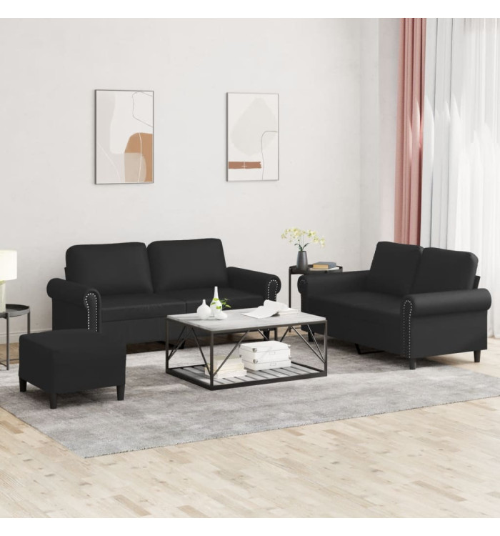 Ensemble de canapés 3 pcs avec coussins Noir Similicuir | Mobilier & Déco