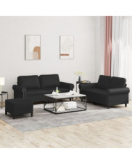 Ensemble de canapés 3 pcs avec coussins Noir Similicuir | Mobilier & Déco