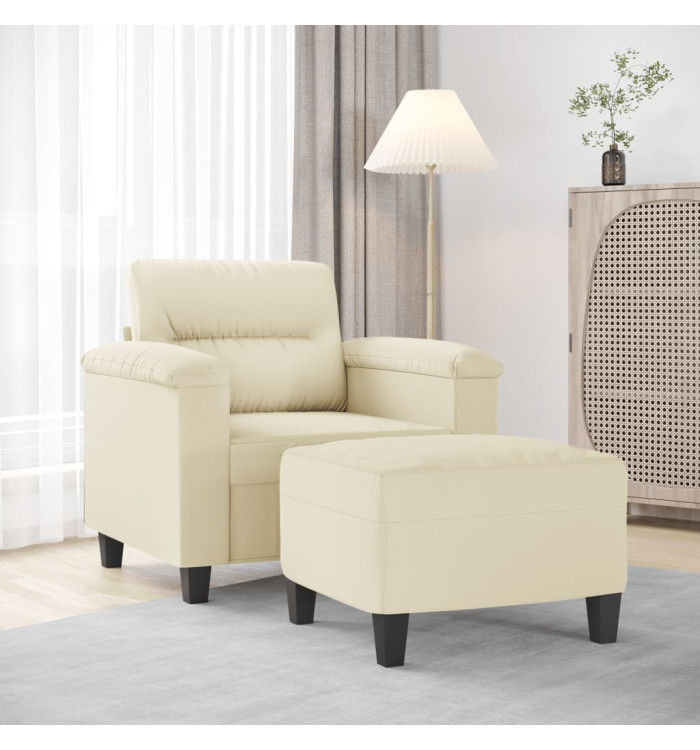 Fauteuil avec repose-pied Crème 60 cm Similicuir | Mobilier & Déco
