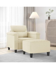 Fauteuil avec repose-pied Crème 60 cm Similicuir | Mobilier & Déco