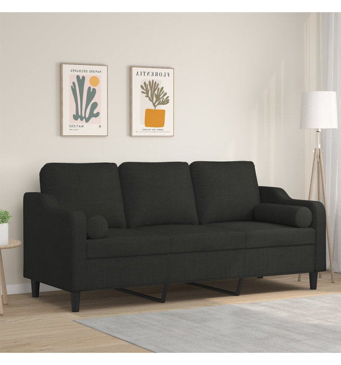 Canapé 3 places avec oreillers décoratifs noir 180 cm tissu | Mobilier & Déco