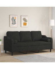 Canapé 3 places avec oreillers décoratifs noir 180 cm tissu | Mobilier & Déco