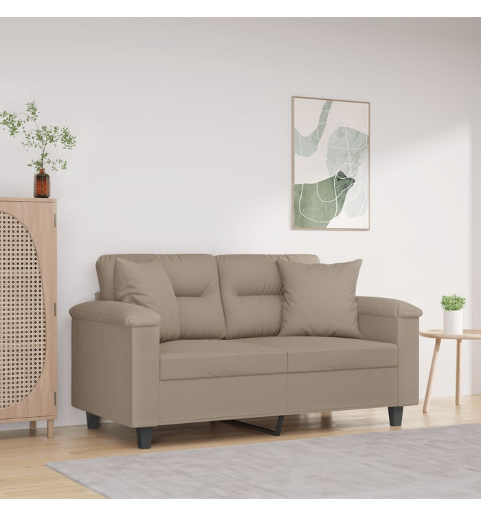 Canapé 2 places avec oreillers taupe 120 cm tissu microfibre | Mobilier & Déco