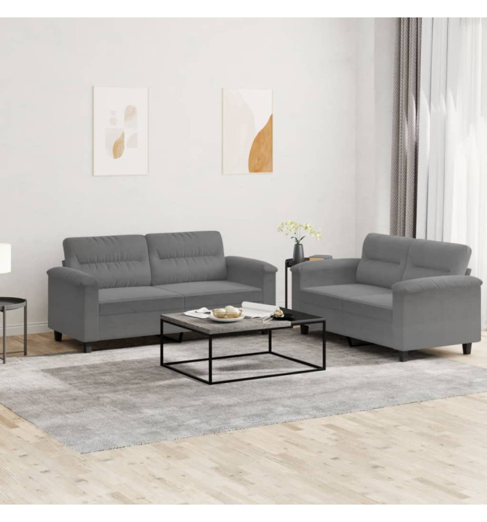 Ensemble de canapés 2 pcs coussins gris foncé tissu microfibre | Mobilier & Déco