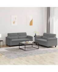 Ensemble de canapés 2 pcs coussins gris foncé tissu microfibre | Mobilier & Déco
