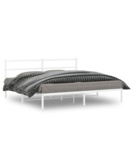 Cadre de lit métal sans matelas et tête de lit blanc 180x200 cm | Mobilier & Déco