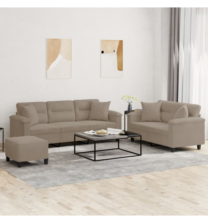 Ensemble de canapés 3 pcs avec coussins Taupe Tissu microfibre | Mobilier & Déco